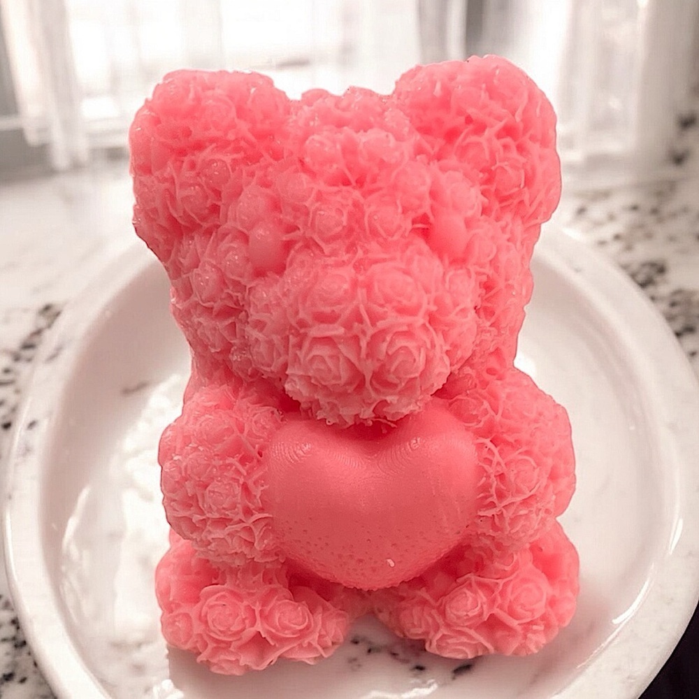 Rose scented handmade 3D rose bear soap 3x2 inch 4oz